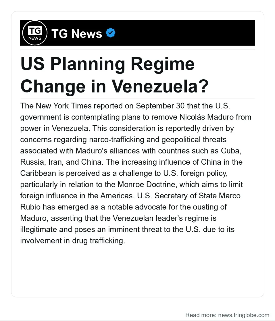 Trinidad and Tobago: US Planning Regime Change in Venezuela?