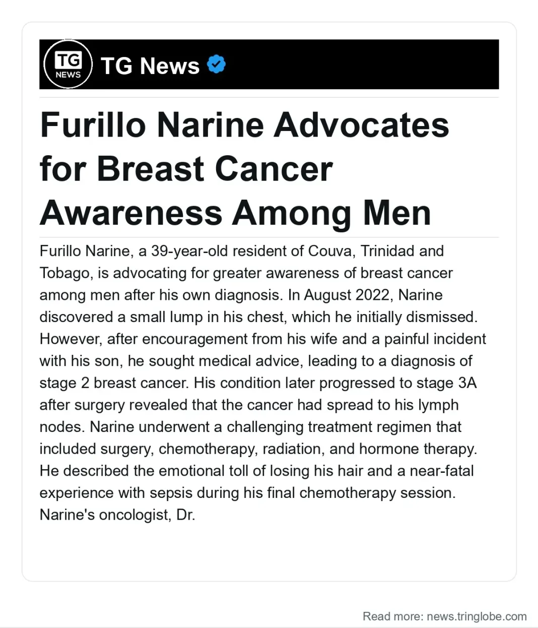 Trinidad and Tobago: Furillo Narine Advocates for Breast Cancer Awareness Among Men