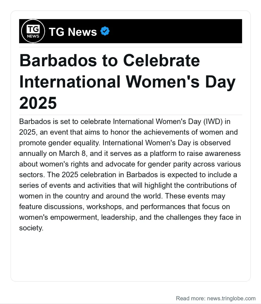 Barbados: Barbados to Celebrate International Women’s Day 2025