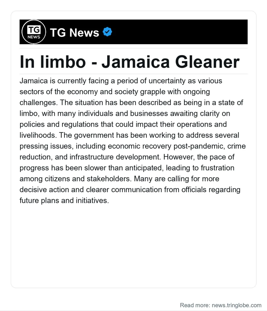 Jamaica: In limbo – Jamaica Gleaner