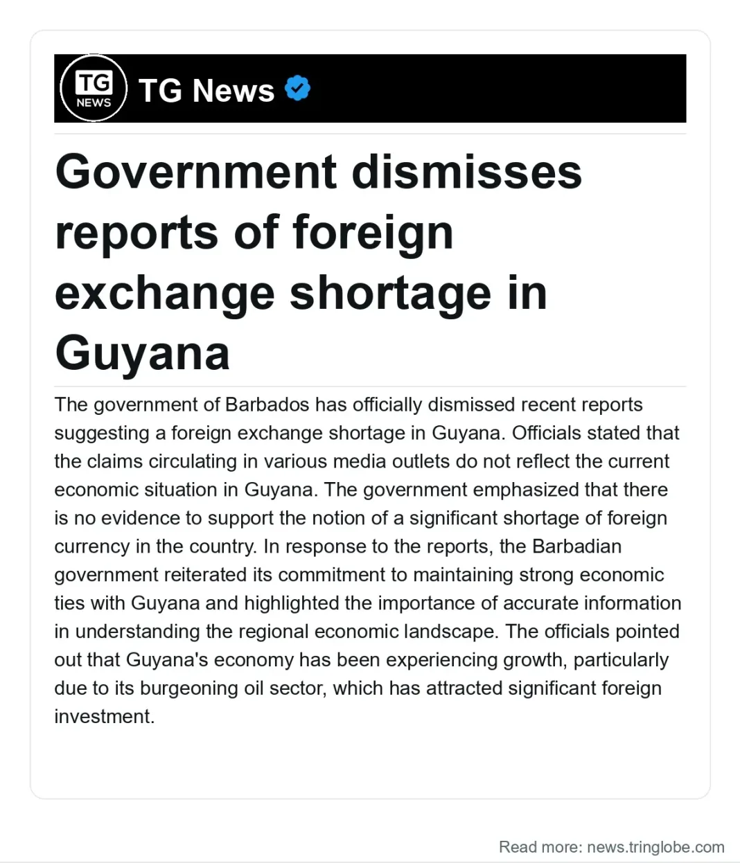 Barbados: Government dismisses reports of foreign exchange shortage in Guyana