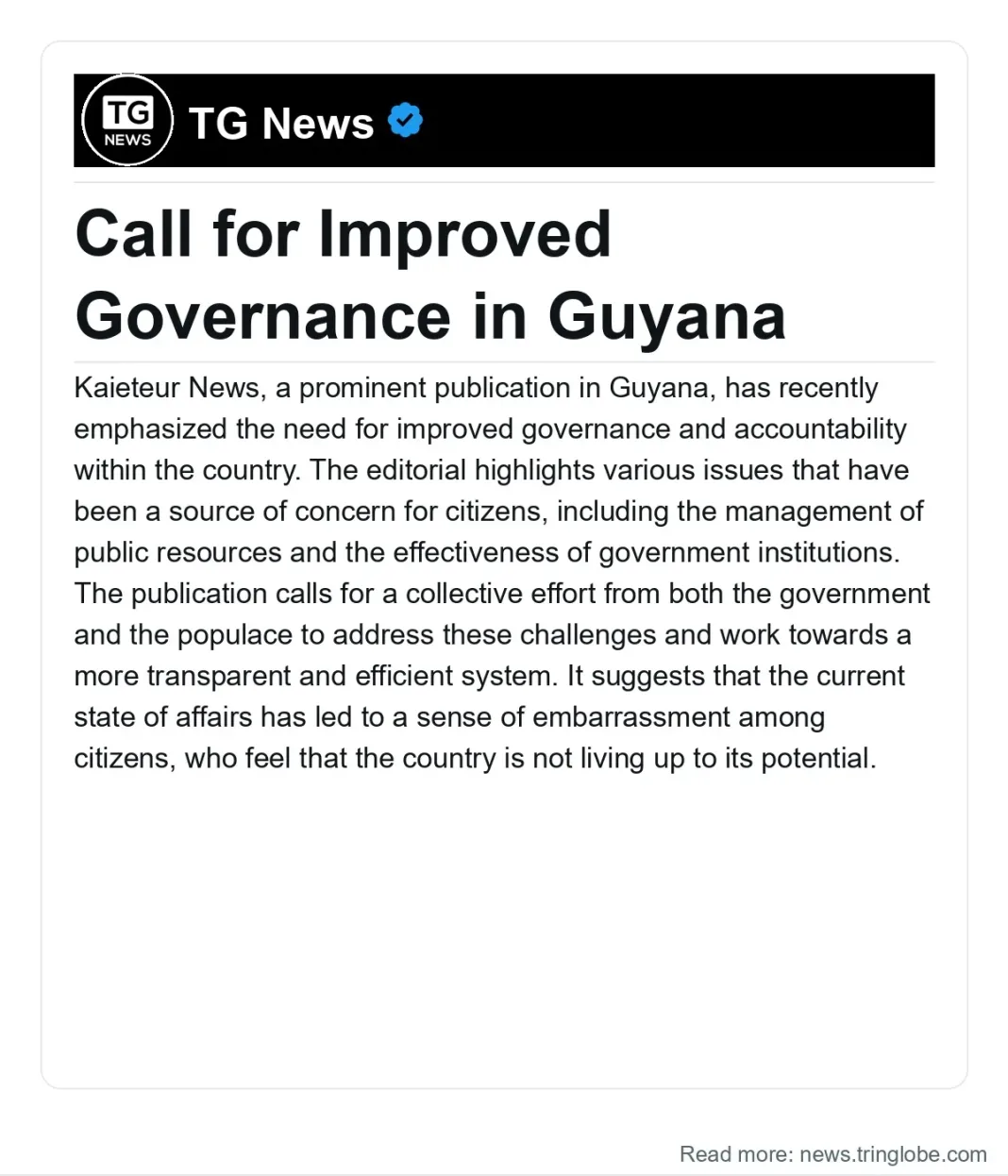 Guyana: Call for Improved Governance in Guyana