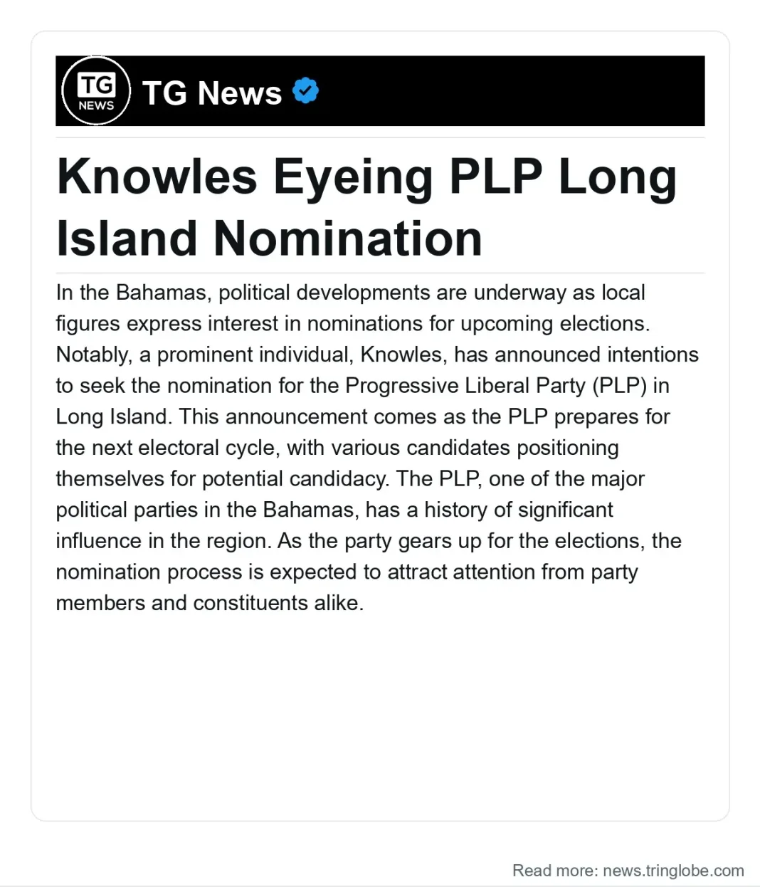 Bahamas: Knowles Eyeing PLP Long Island Nomination