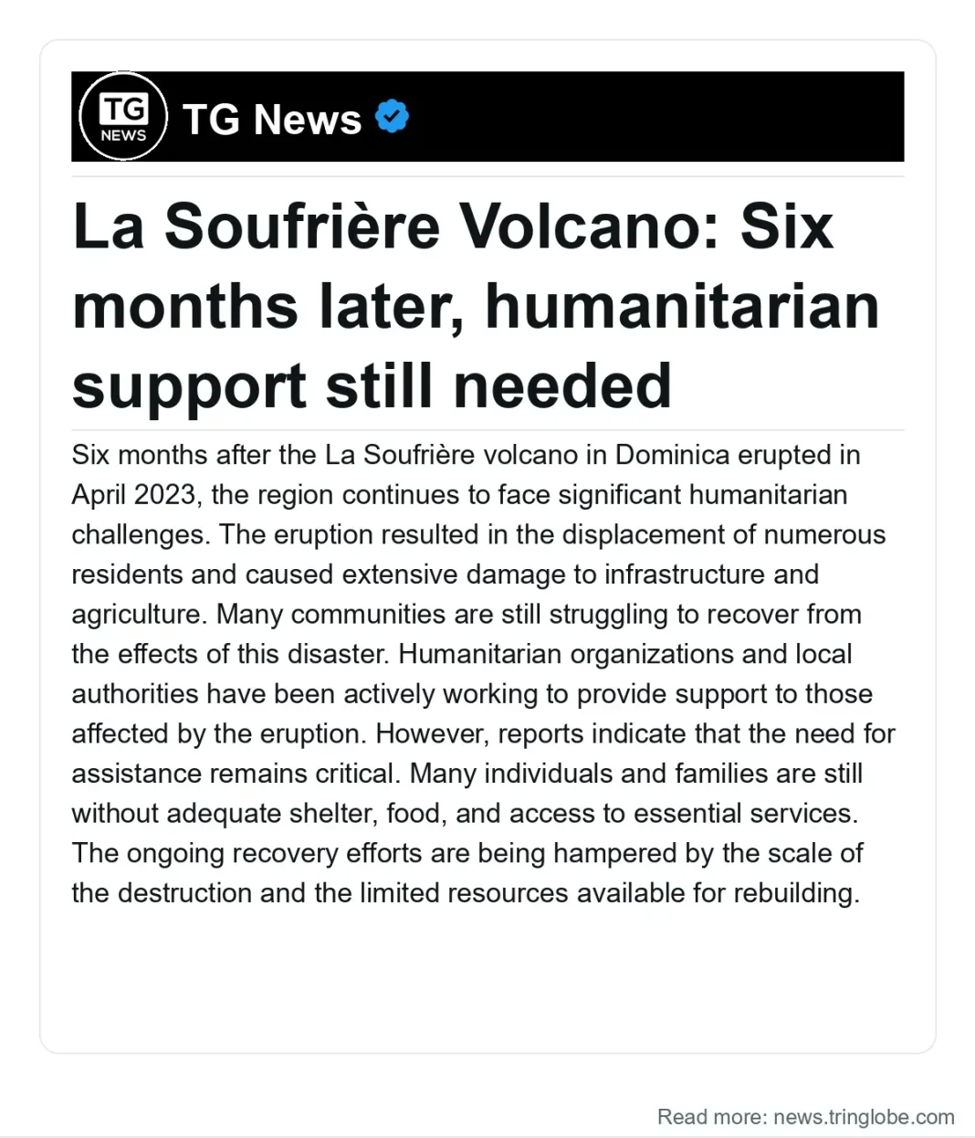Dominica: La Soufrière Volcano: Six months later, humanitarian support still needed
