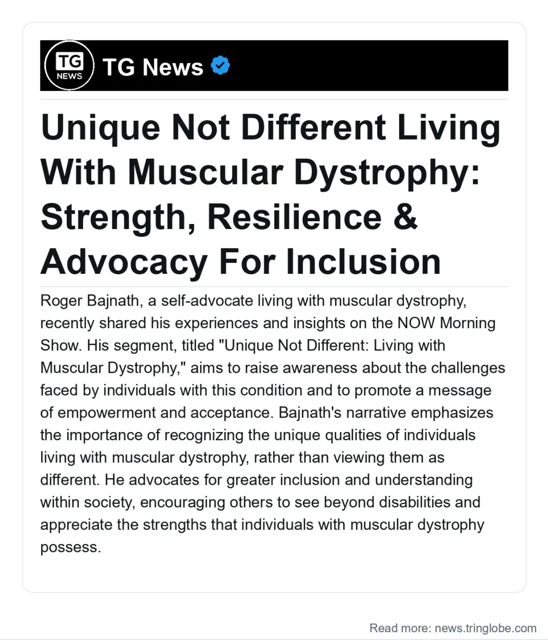Trinidad and Tobago: Unique Not Different Living With Muscular Dystrophy: Strength, Resilience & Advocacy For Inclusion