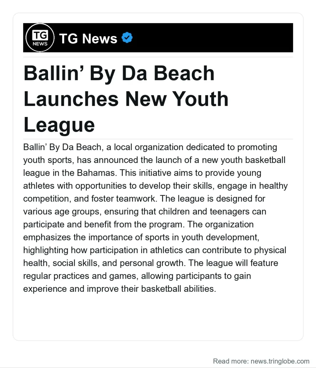 Bahamas: Ballin’ By Da Beach Launches New Youth League