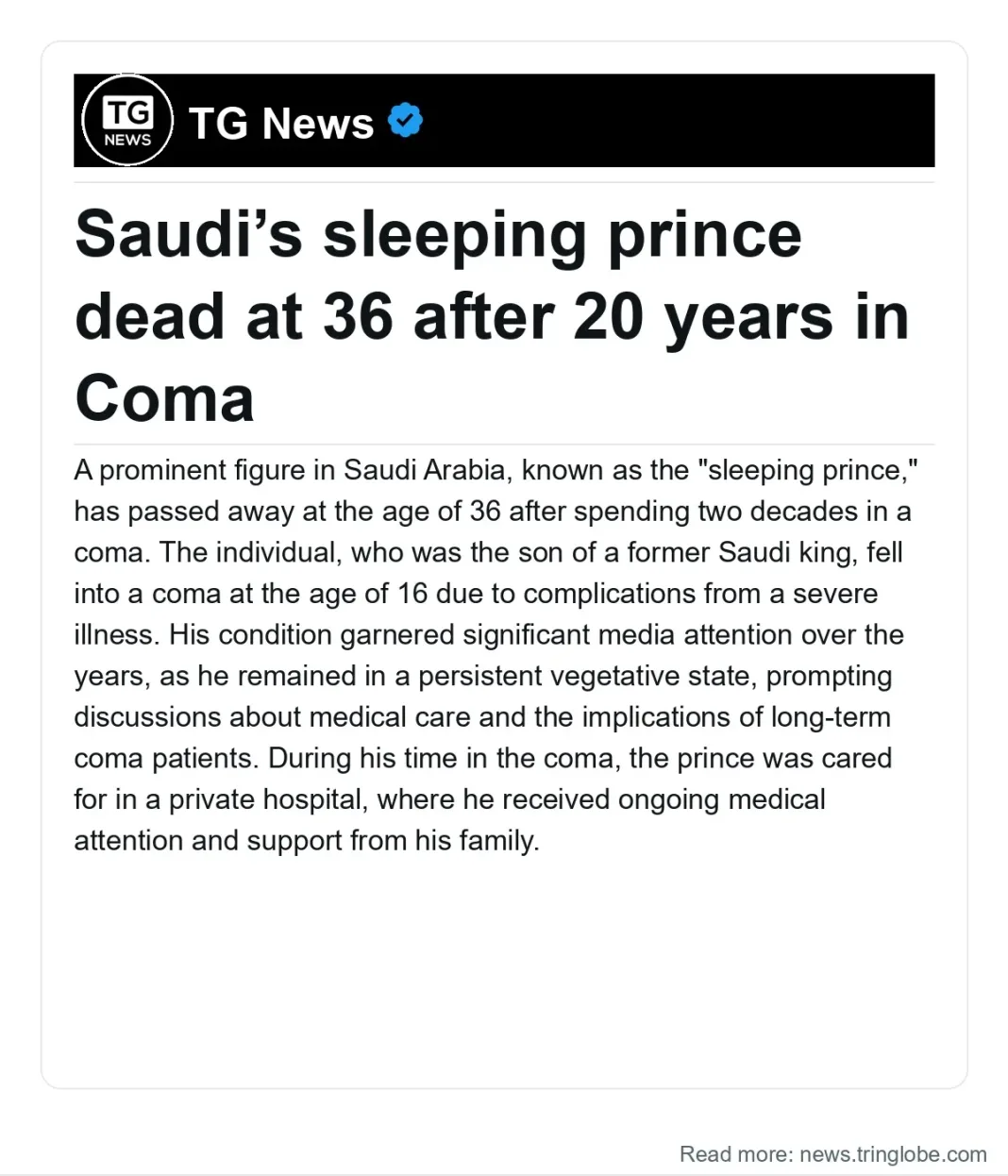 Saint Kitts and Nevis: Saudi’s sleeping prince dead at 36 after 20 years in Coma