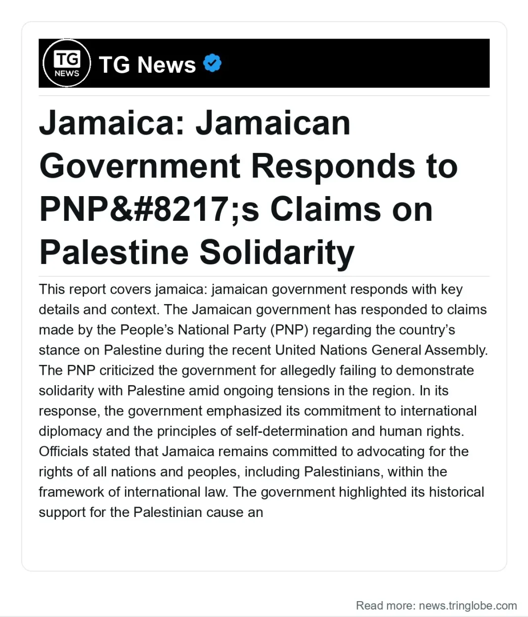 Jamaica: Jamaican Government Responds to PNP’s Claims on Palestine Solidarity