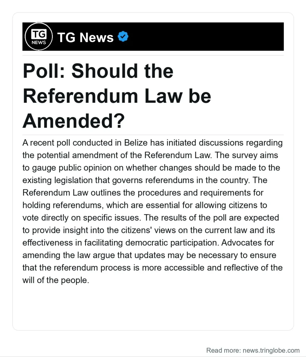 Belize: Poll: Should the Referendum Law be Amended?
