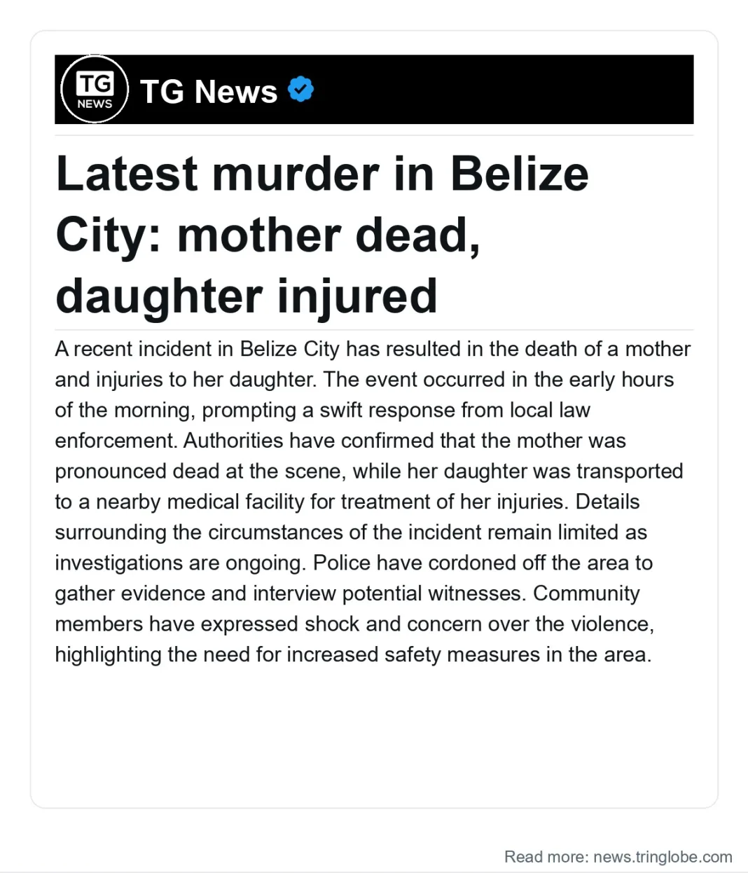Belize: Latest murder in Belize City: mother dead, daughter injured