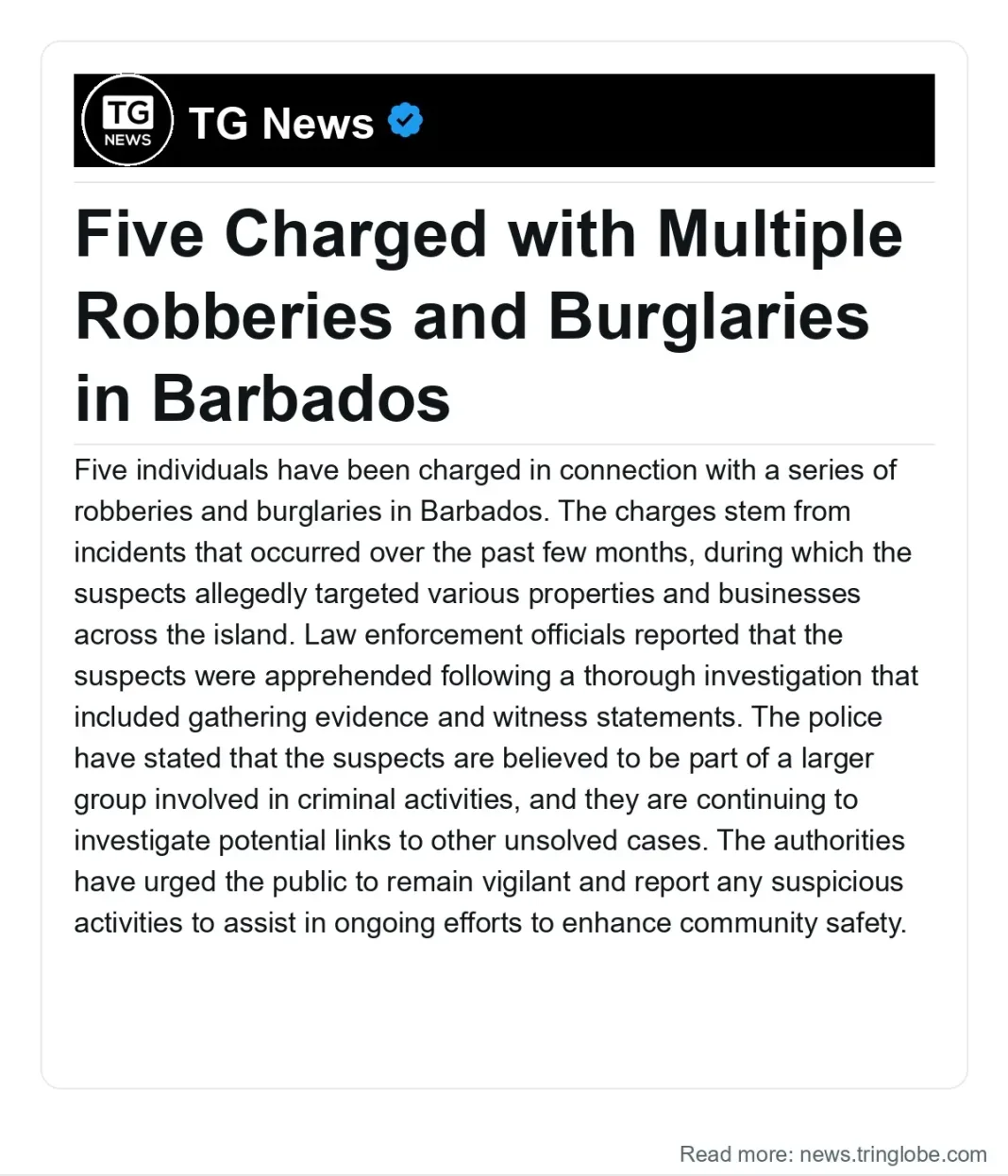 Barbados: Five Charged with Multiple Robberies and Burglaries in Barbados