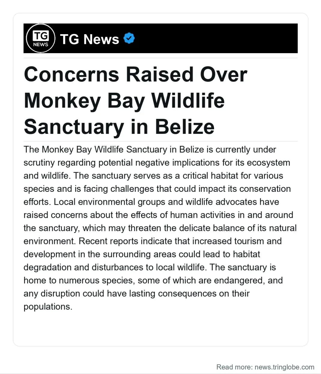 Belize: Concerns Raised Over Monkey Bay Wildlife Sanctuary in Belize