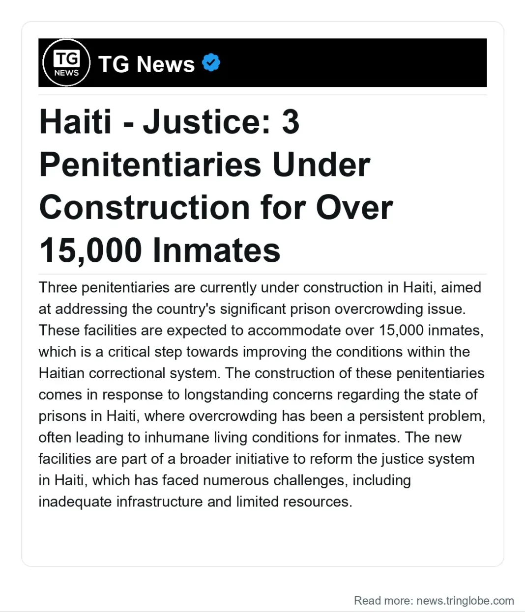 Haiti: Haiti – Justice: 3 Penitentiaries Under Construction for Over 15,000 Inmates