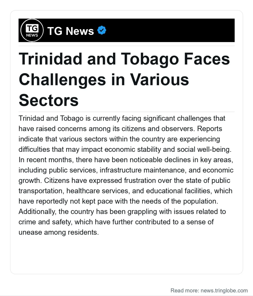 Trinidad and Tobago: Trinidad and Tobago Faces Challenges in Various Sectors