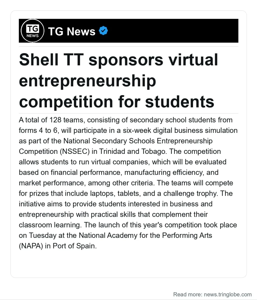 Trinidad and Tobago: Shell TT sponsors virtual entrepreneurship competition for students
