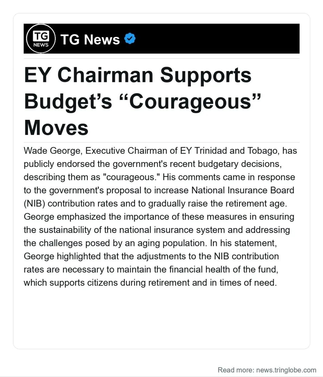 Trinidad and Tobago: EY Chairman Supports Budget’s “Courageous” Moves