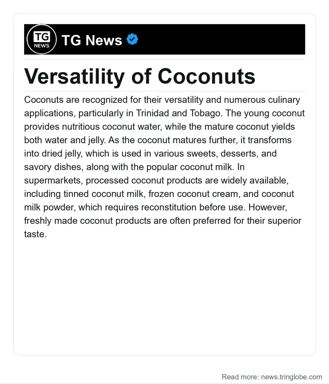 Trinidad and Tobago: Versatility of Coconuts