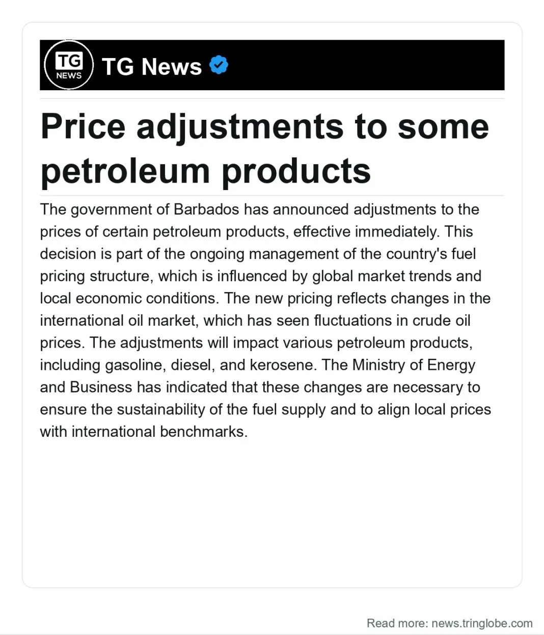 Barbados: Price adjustments to some petroleum products