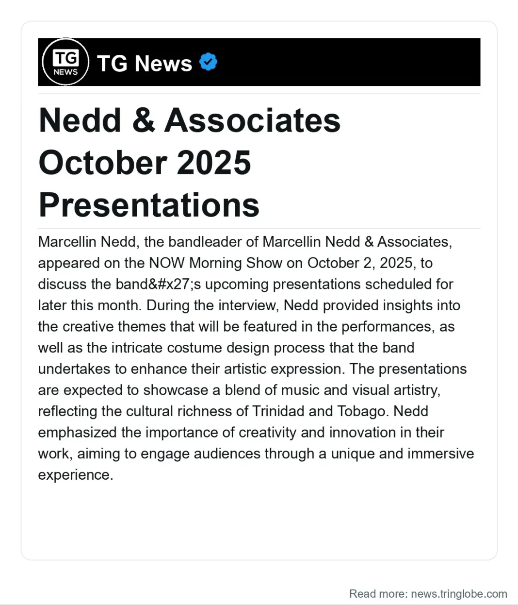 Trinidad and Tobago: Nedd & Associates October 2025 Presentations