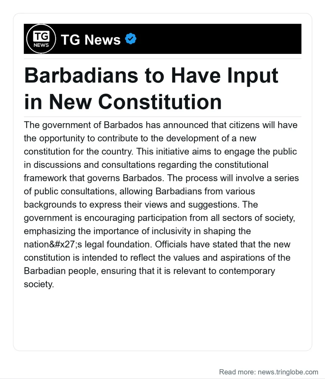 Barbados: Barbadians to Have Input in New Constitution