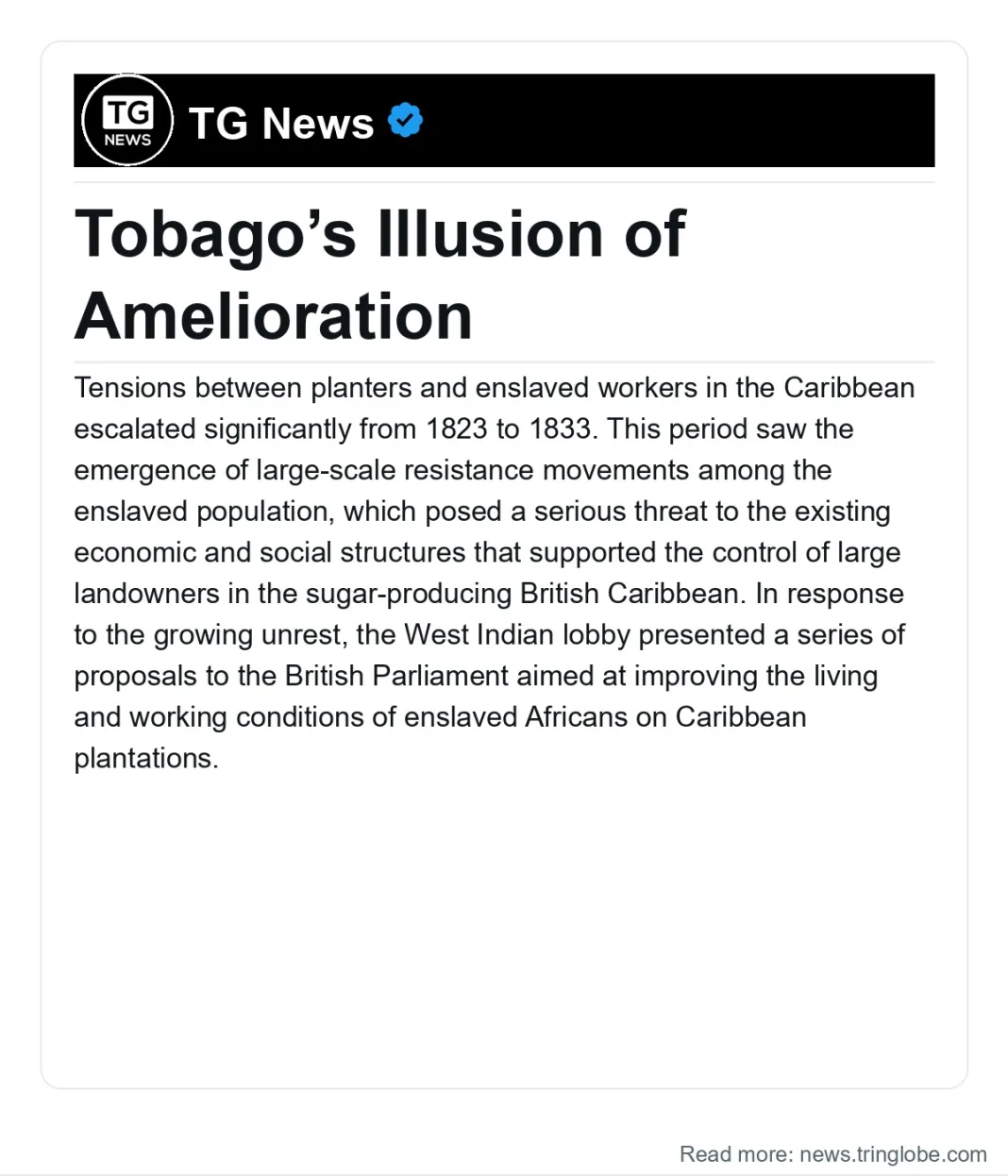 Trinidad and Tobago: Tobago’s Illusion of Amelioration