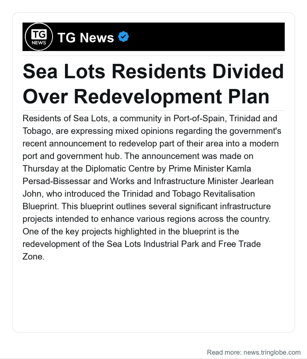 Trinidad and Tobago: Sea Lots Residents Divided Over Redevelopment Plan