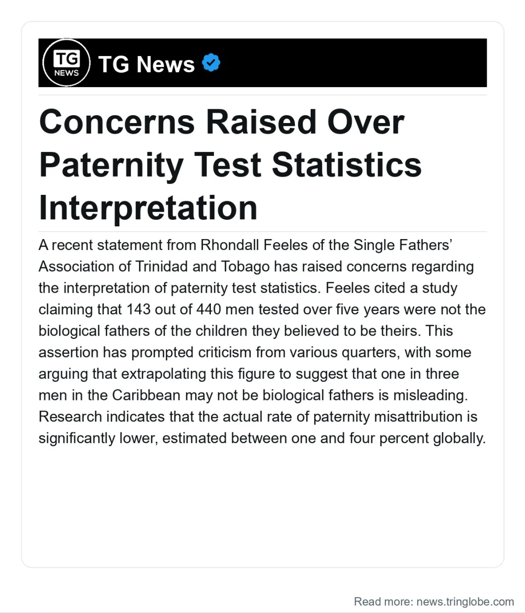 Trinidad and Tobago: Concerns Raised Over Paternity Test Statistics Interpretation