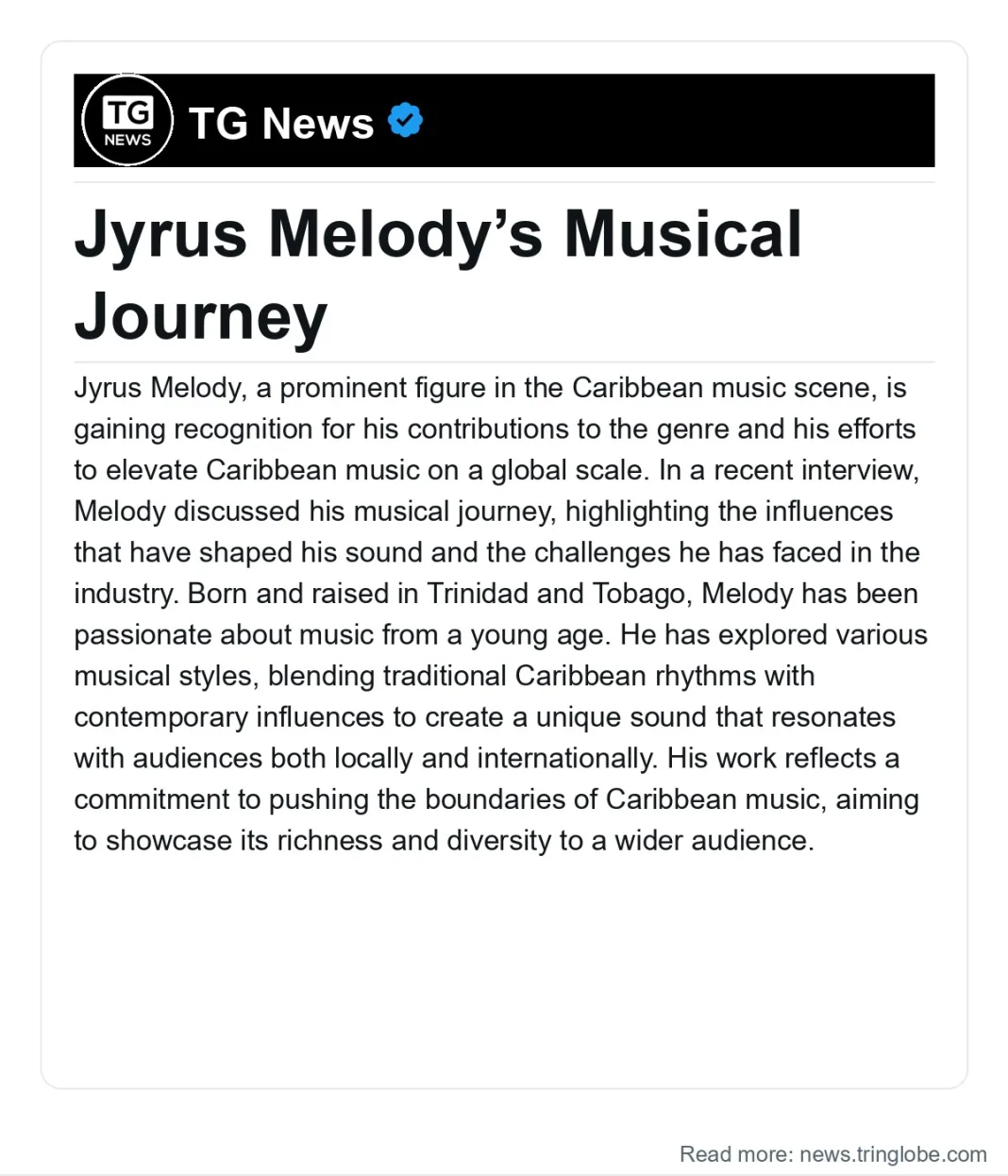 Trinidad and Tobago: Jyrus Melody’s Musical Journey