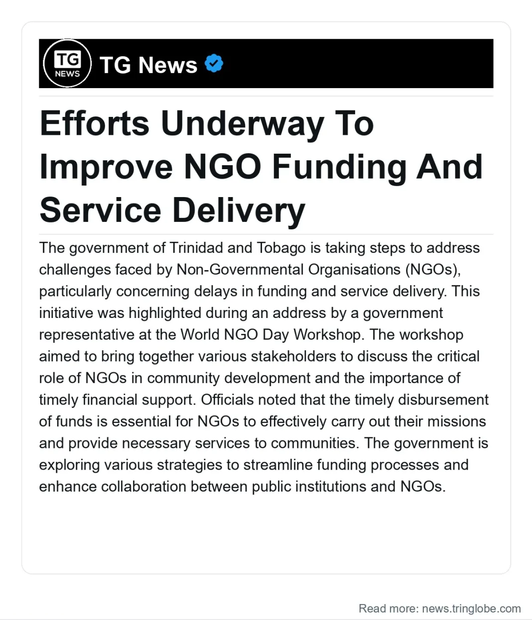 Trinidad and Tobago: Efforts Underway To Improve NGO Funding And Service Delivery