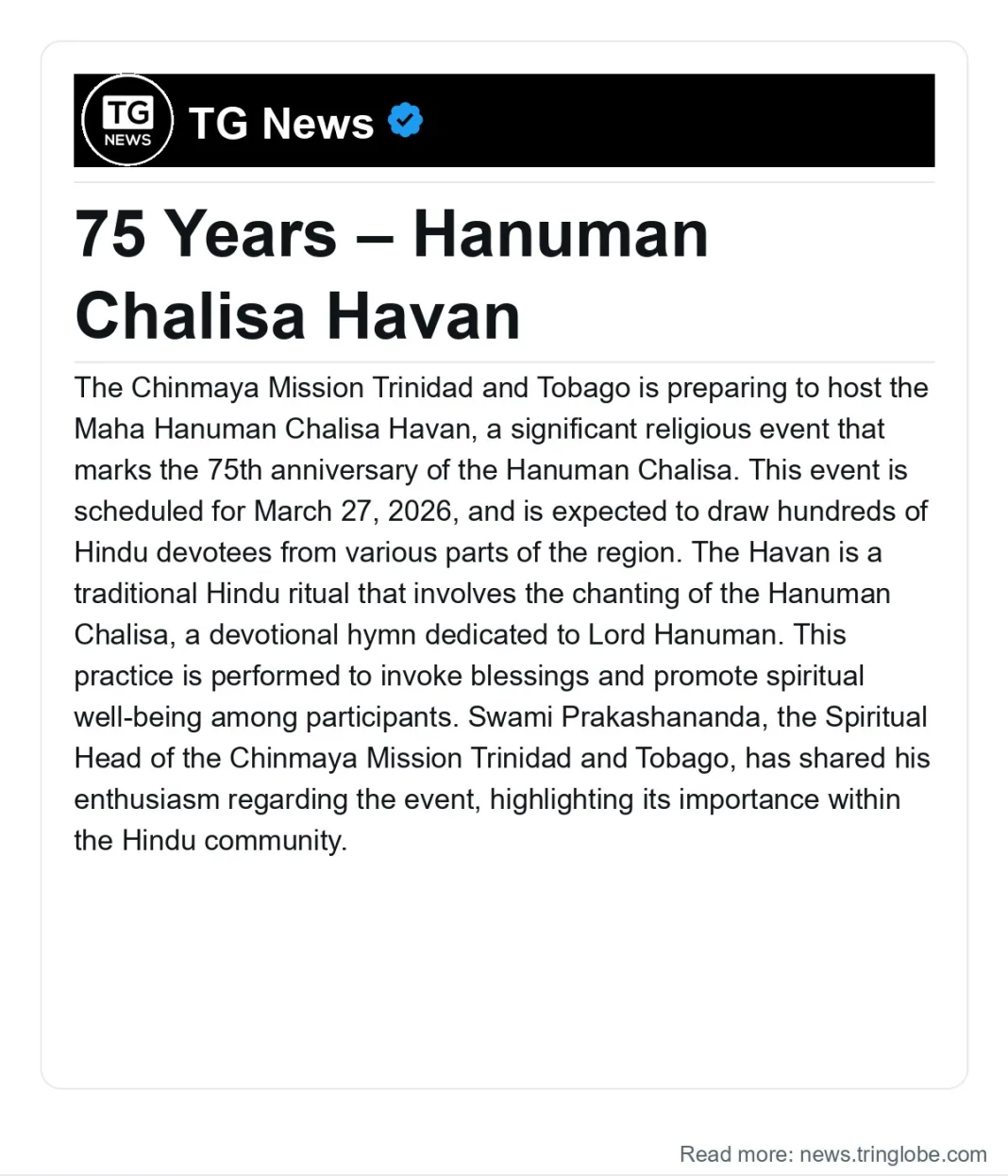 Trinidad and Tobago: 75 Years – Hanuman Chalisa Havan