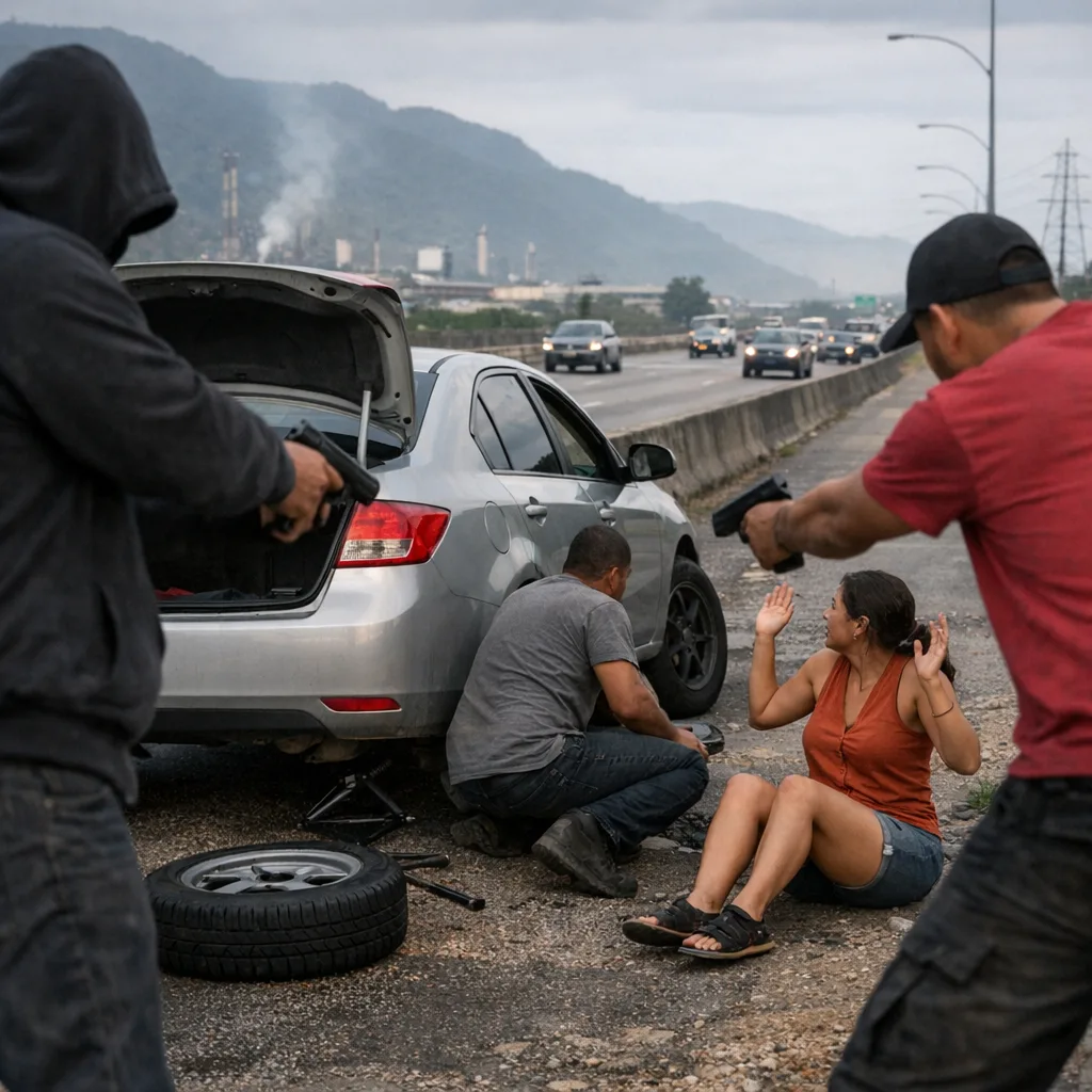 Driver and passenger robbed during routine tyre change on Beetham Highway