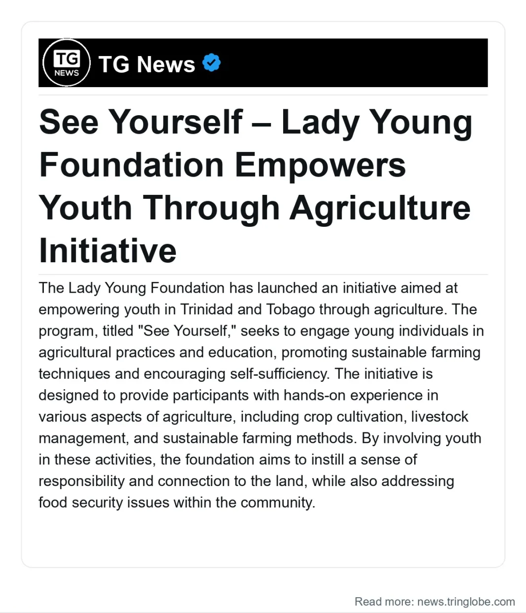 Trinidad and Tobago: See Yourself – Lady Young Foundation Empowers Youth Through Agriculture Initiative