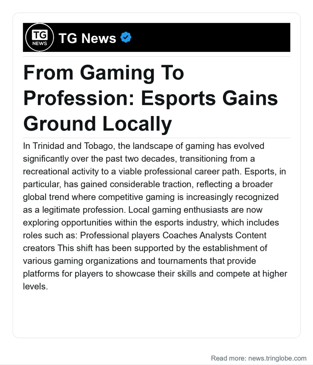 Trinidad and Tobago: From Gaming To Profession: Esports Gains Ground Locally