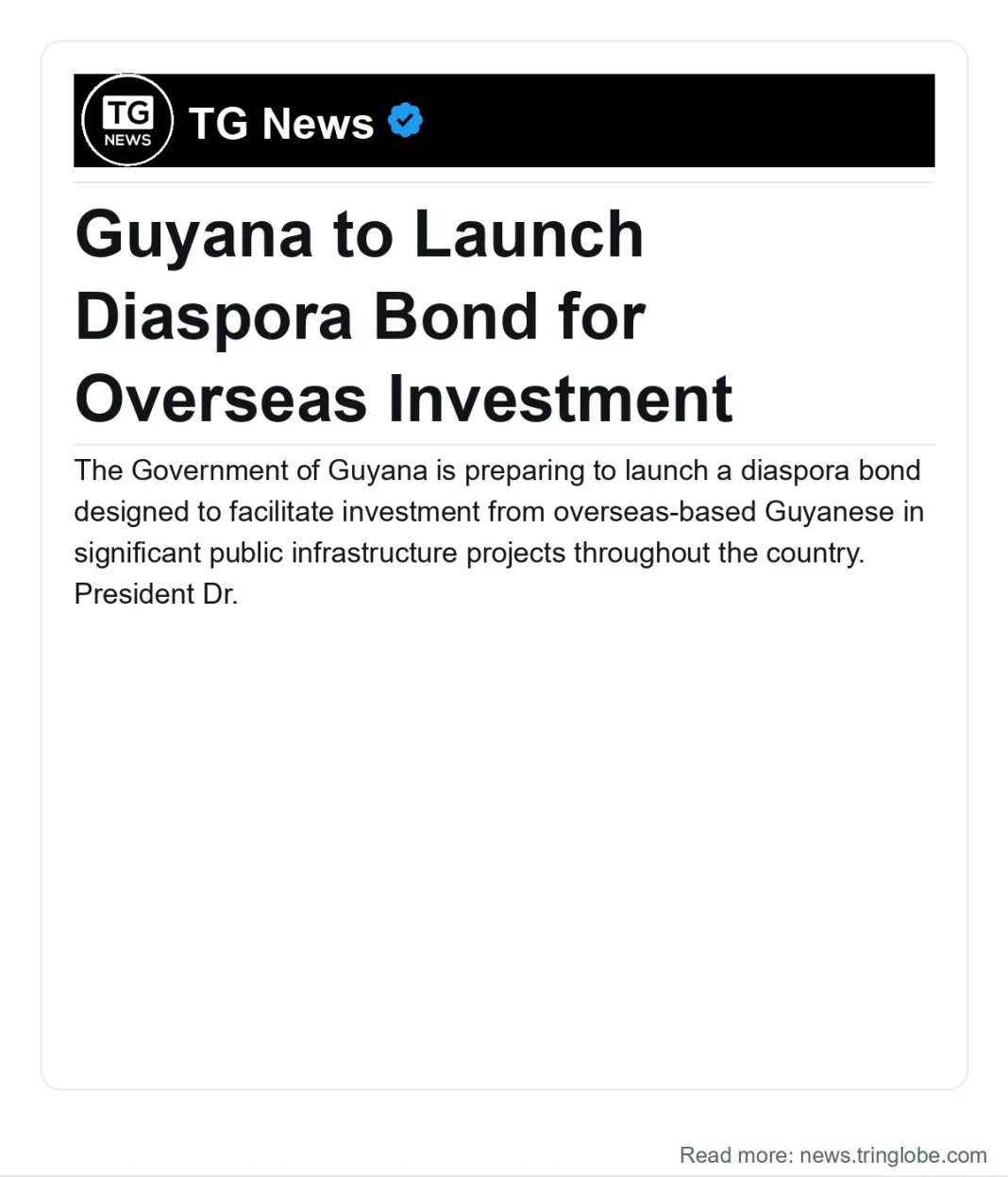 Guyana: Guyana to Launch Diaspora Bond for Overseas Investment