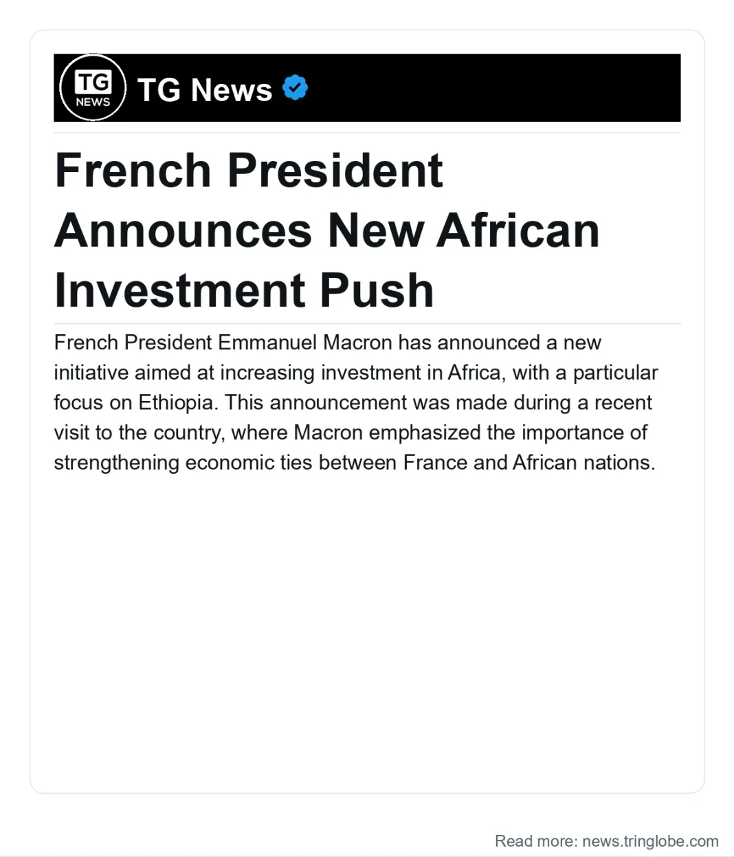 Ethiopia: French President Announces New African Investment Push