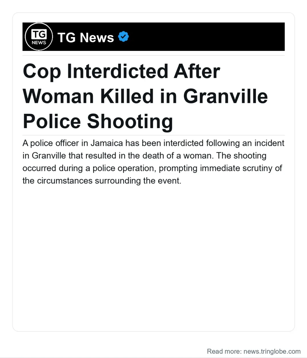 Jamaica: Cop Interdicted After Woman Killed in Granville Police Shooting