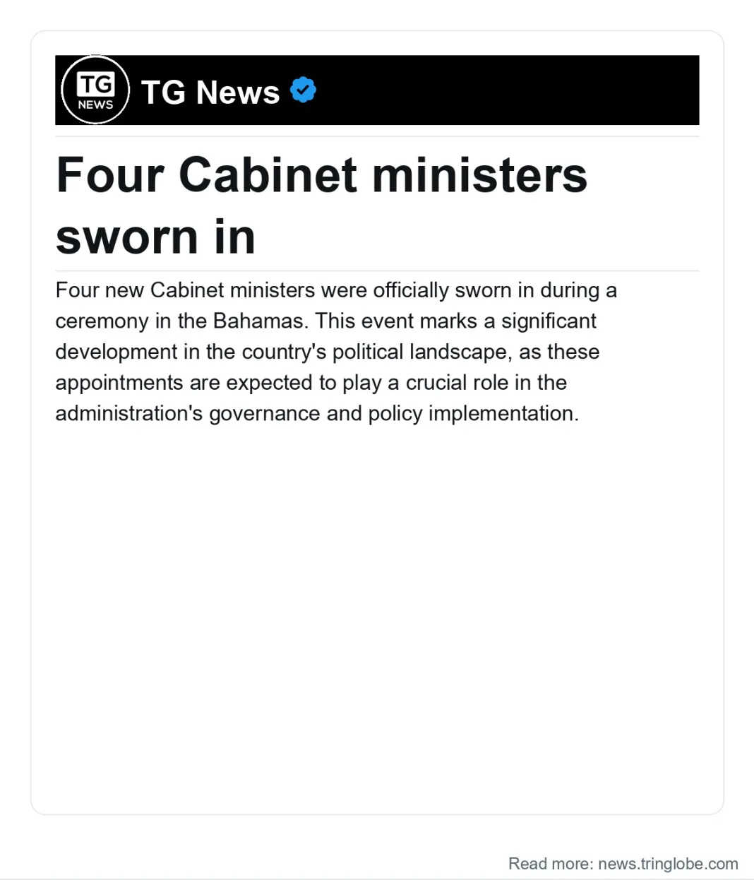 Bahamas: Four Cabinet ministers sworn in