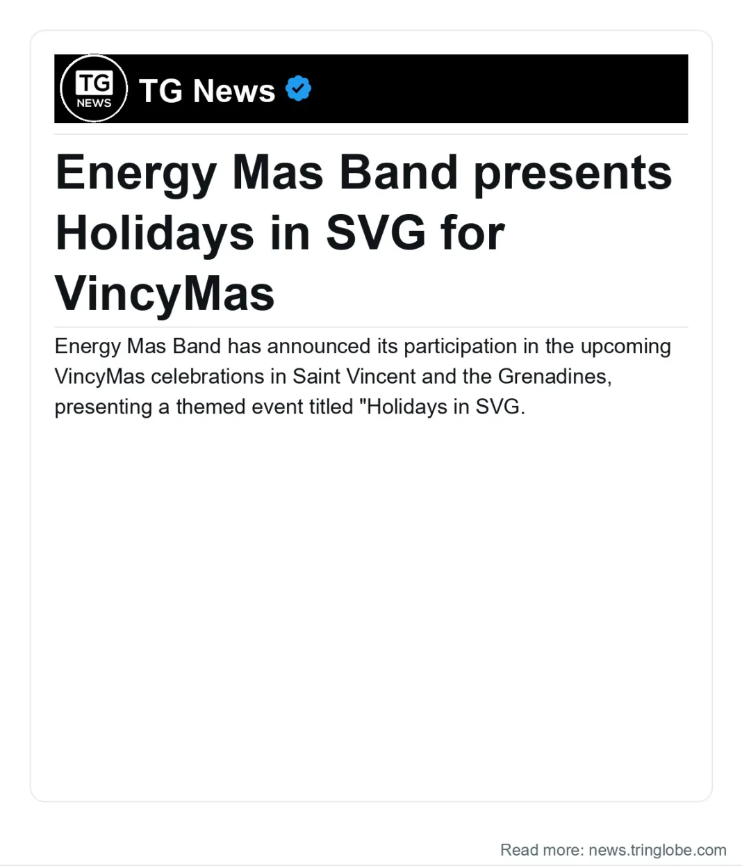 Saint Vincent and the Grenadines: Energy Mas Band presents Holidays in SVG for VincyMas