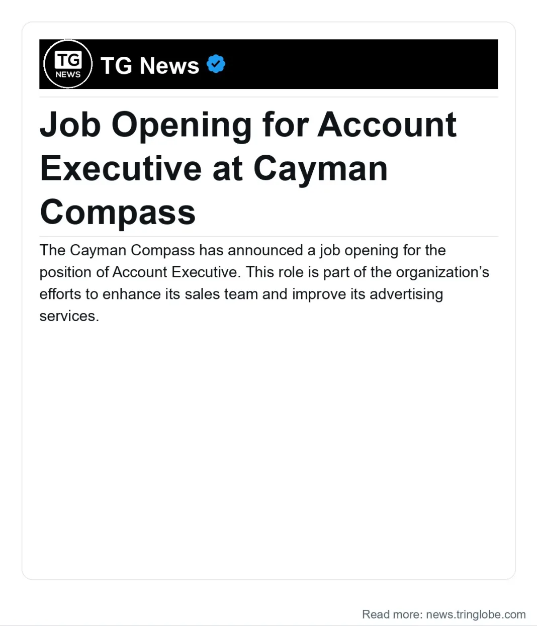 Cayman Islands: Job Opening for Account Executive at Cayman Compass