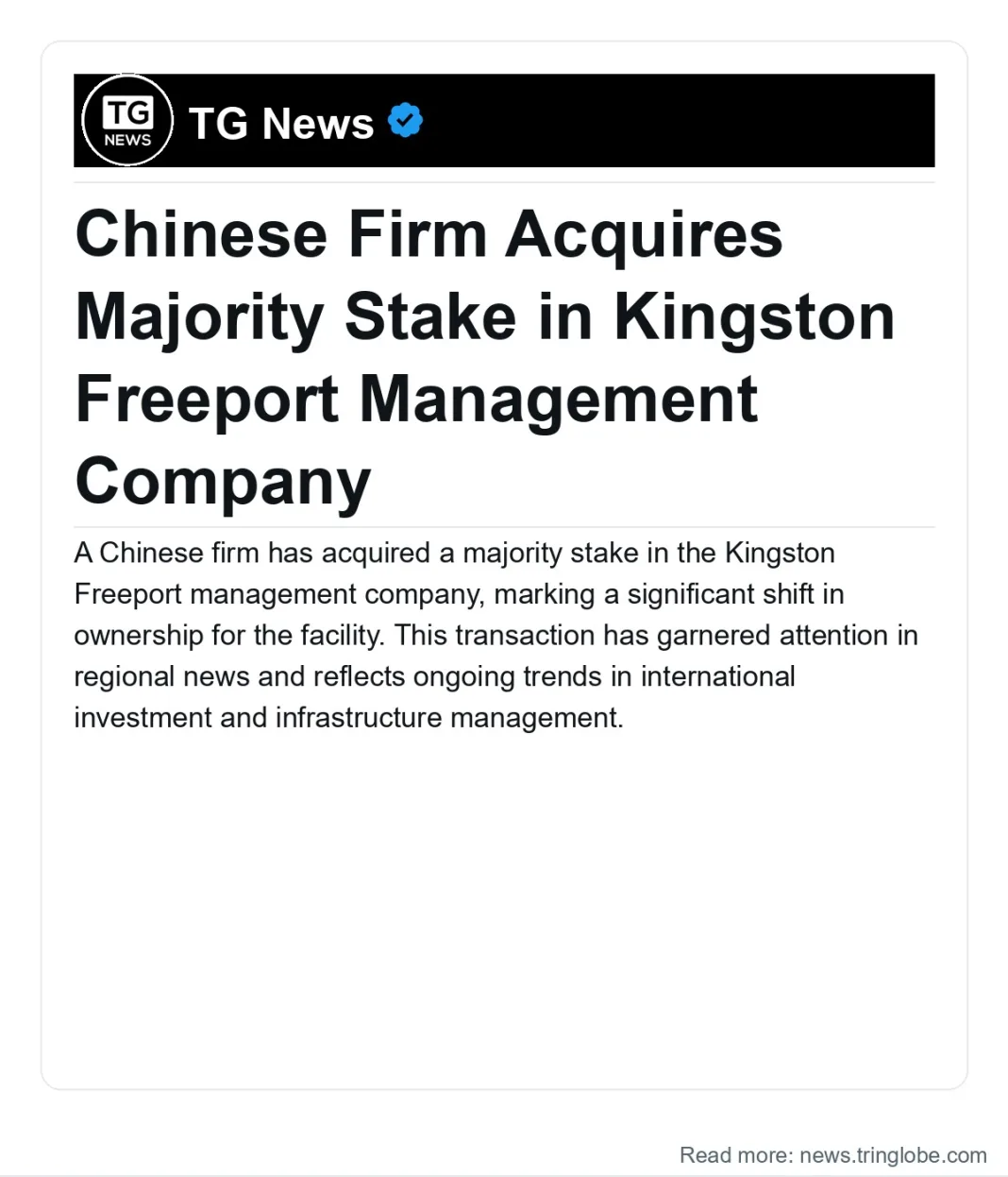 Antigua and Barbuda: Chinese Firm Acquires Majority Stake in Kingston Freeport Management Company