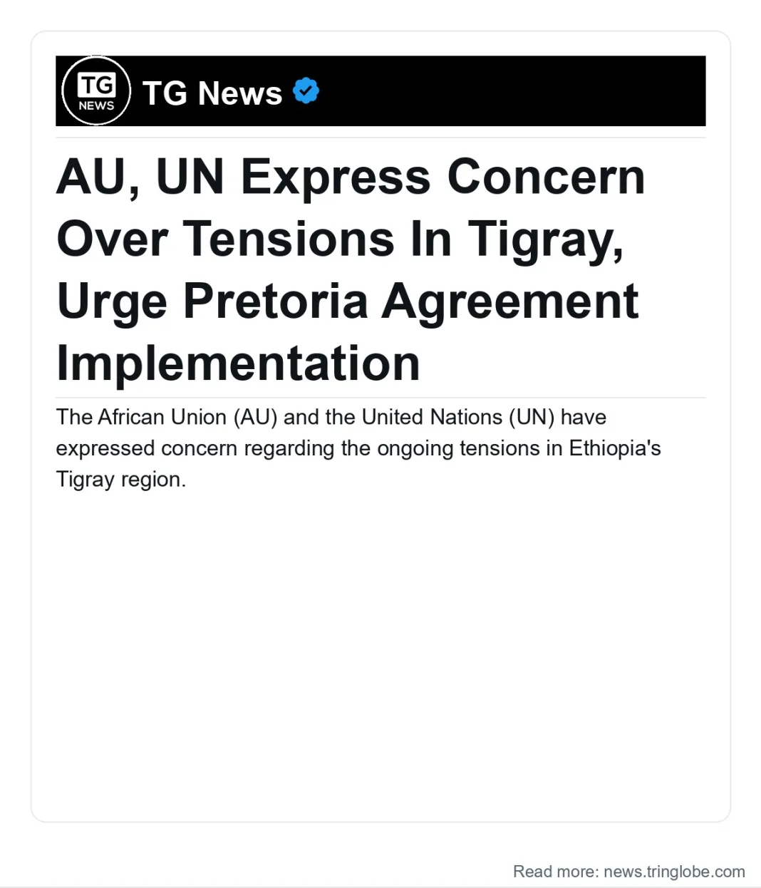 Ethiopia: AU, UN Express Concern Over Tensions In Tigray, Urge Pretoria Agreement Implementation