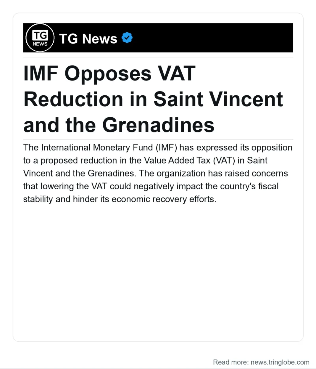 Saint Vincent and the Grenadines: IMF Opposes VAT Reduction in Saint Vincent and the Grenadines