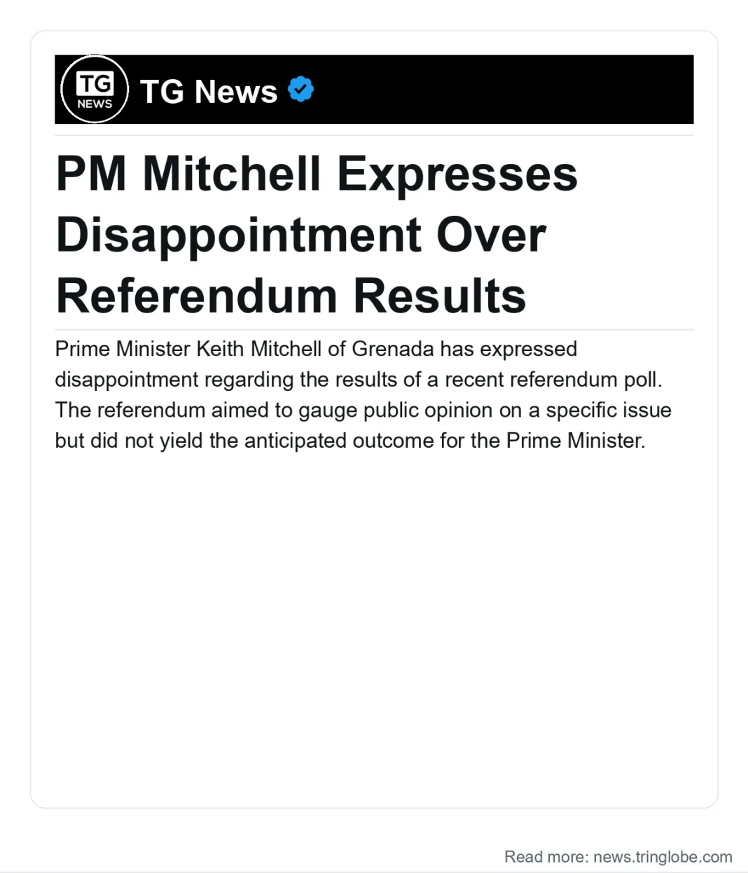 Grenada: PM Mitchell Expresses Disappointment Over Referendum Results