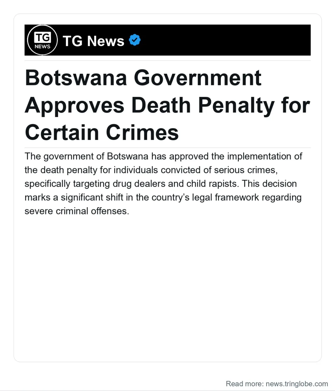 Botswana: Botswana Government Approves Death Penalty for Certain Crimes