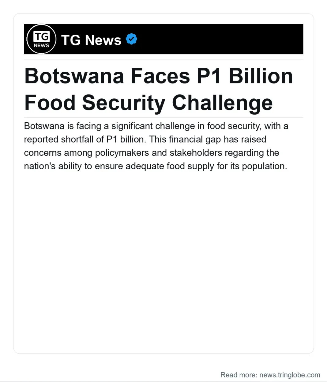 Botswana: Botswana Faces P1 Billion Food Security Challenge
