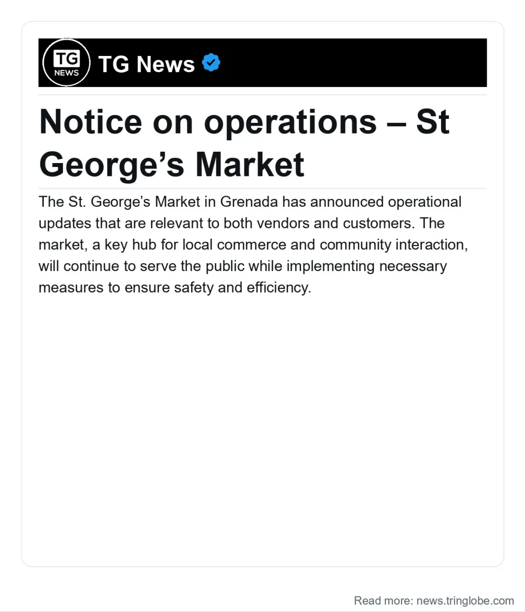 Grenada: Notice on operations – St George’s Market