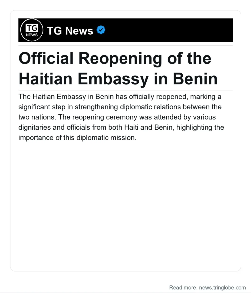 Haiti: Official Reopening of the Haitian Embassy in Benin