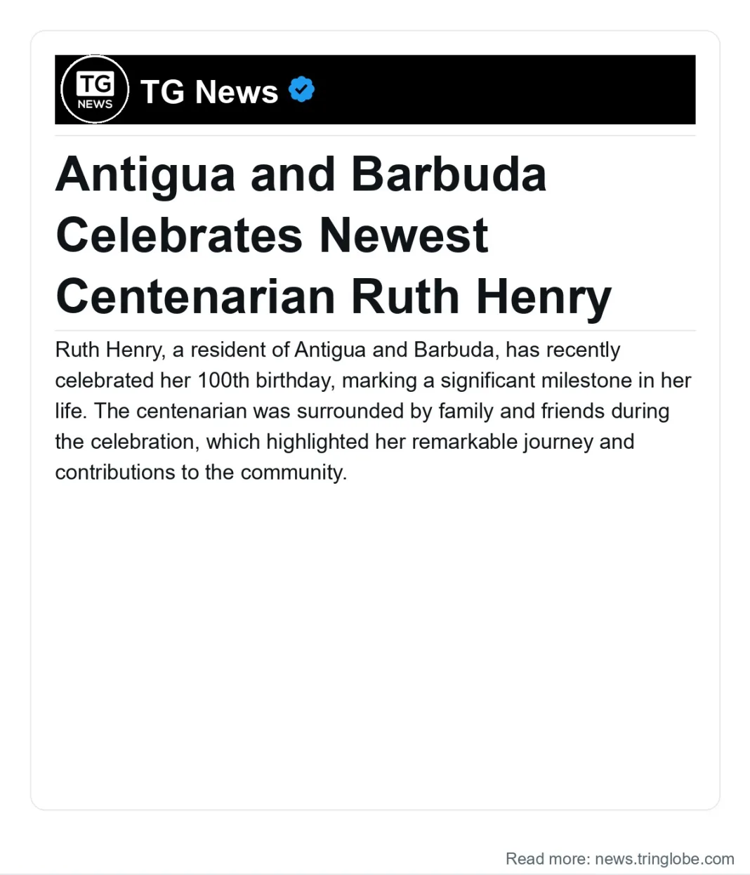 Antigua and Barbuda: Antigua and Barbuda Celebrates Newest Centenarian Ruth Henry