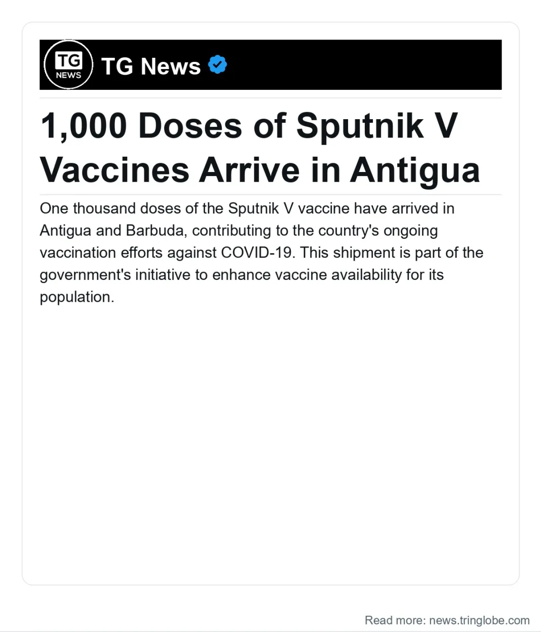 Antigua and Barbuda: 1,000 Doses of Sputnik V Vaccines Arrive in Antigua