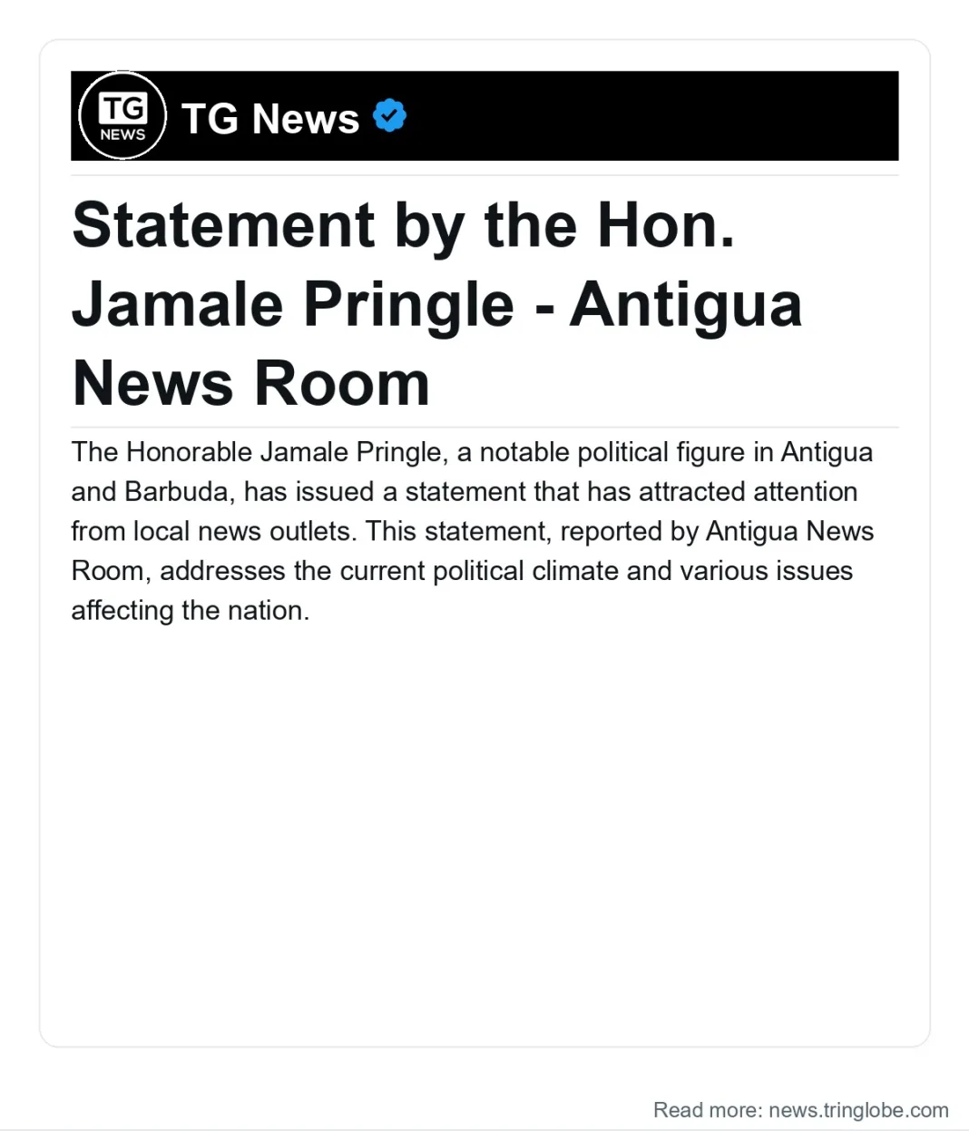 Antigua and Barbuda: Statement by the Hon. Jamale Pringle – Antigua News Room